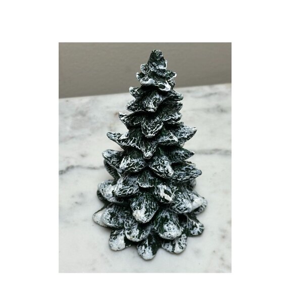 Vintage Snow-Covered Christmas Tree Figurines (Set of 2) – Rustic Ceramic Decor - Picture 3 of 8